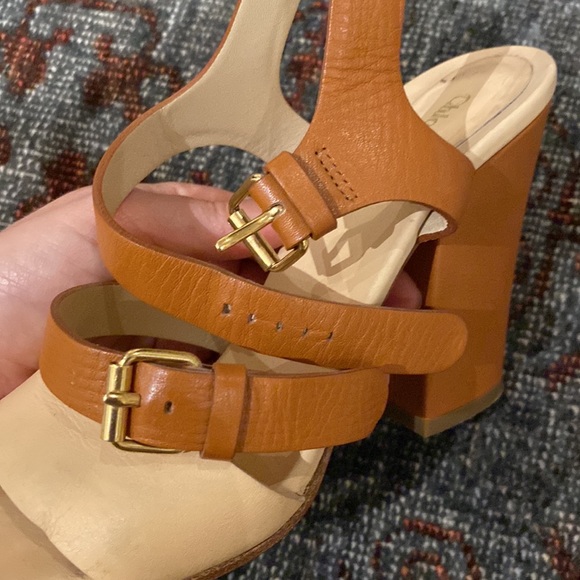 Chloé Leather Heel Sandals in Tan and Cream |size 5.5 - Picture 12 of 15